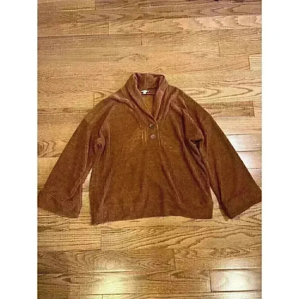 White Birch Burnt‎ Orange Single Button Slouchy Cardigan Sweater Large Lagenlook